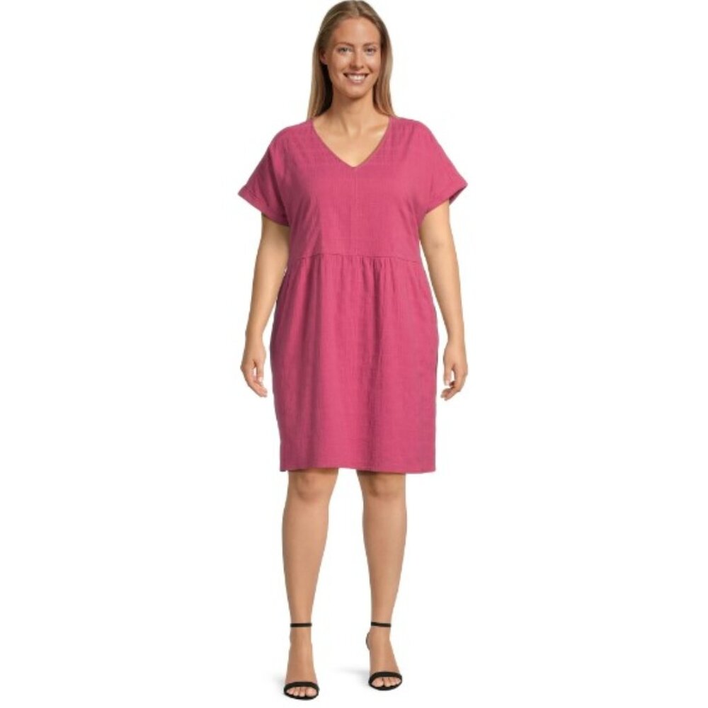 Terra & Sky Women's Plus Dolman Swing Dress, Rosiest Roughe